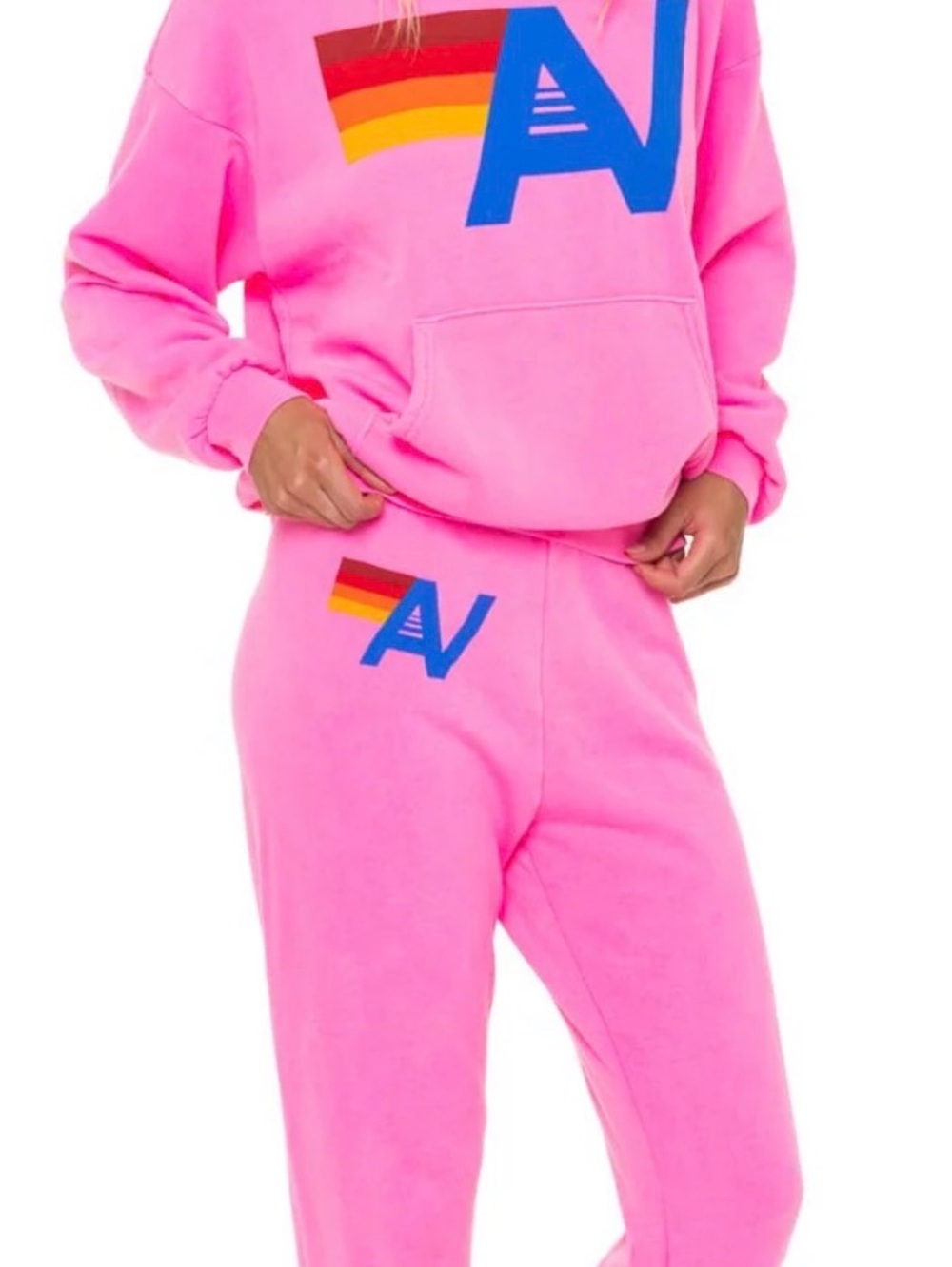 Aviator Nation Neon Pink Logo Relaxed Pullover Hoodie & Sweatpants Set M - Picture 6 of 15